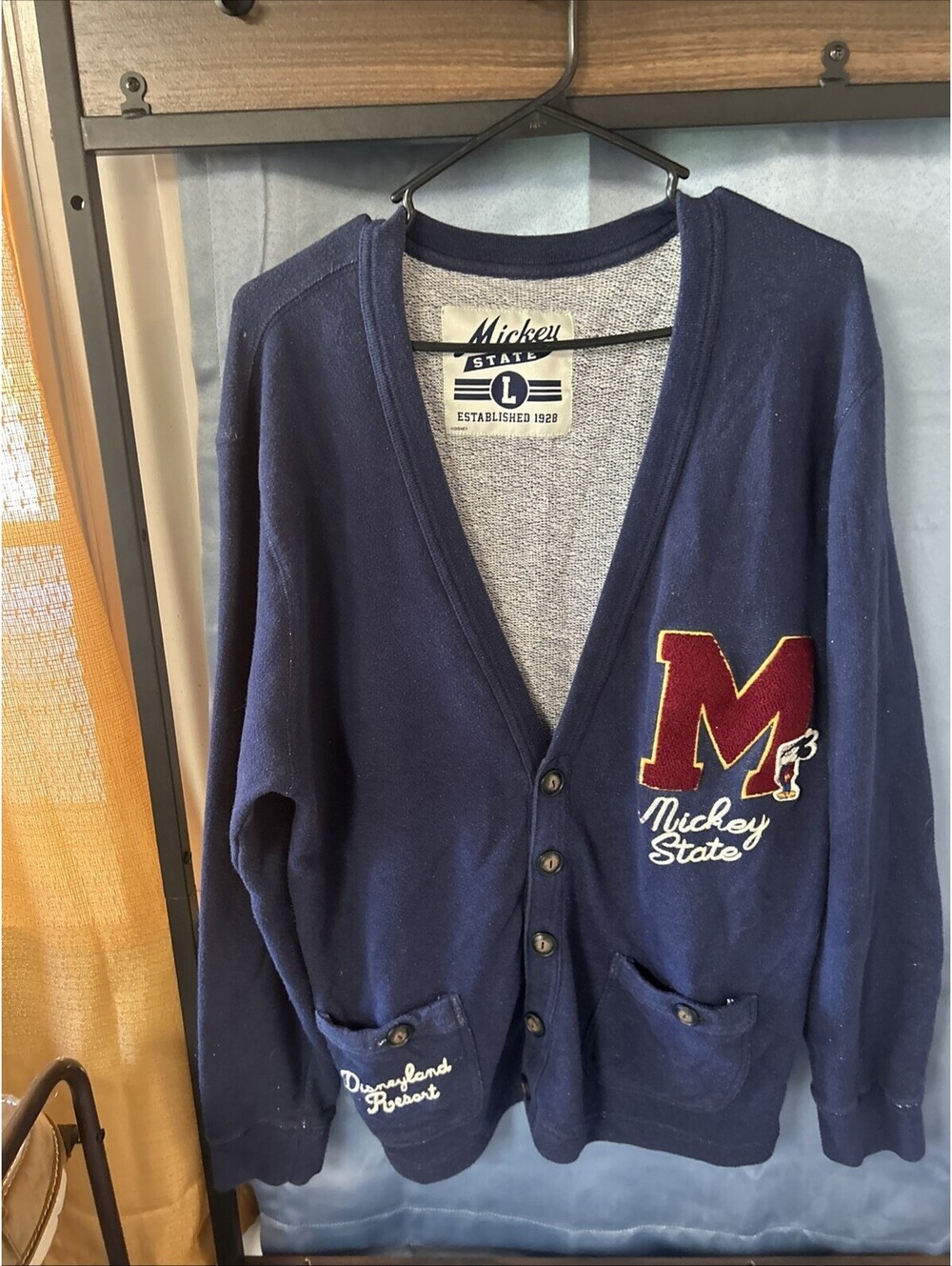 Walt Disney World "Mickey State" Mickey Mouse Varsity Cardigan Size Large Rare